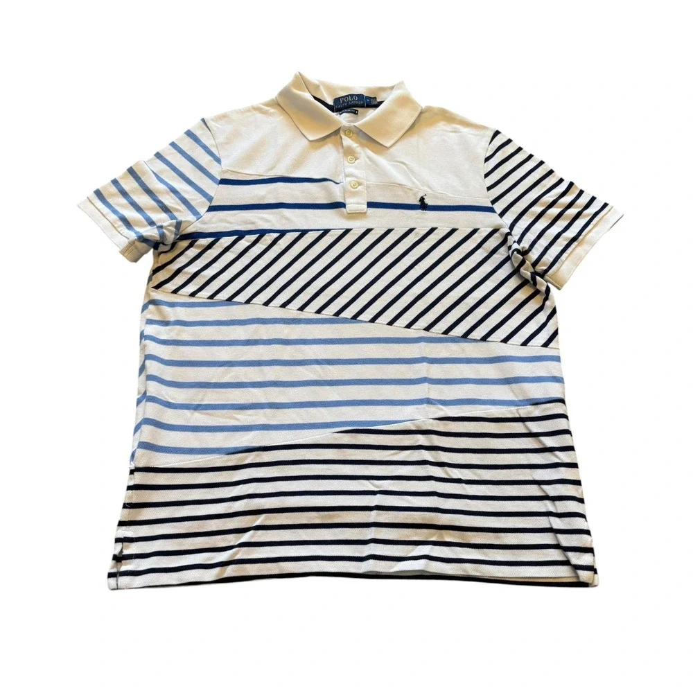 Polo Ralph Lauren Mens Classic Fit Multi Directional Stripe Polo Shirt White M